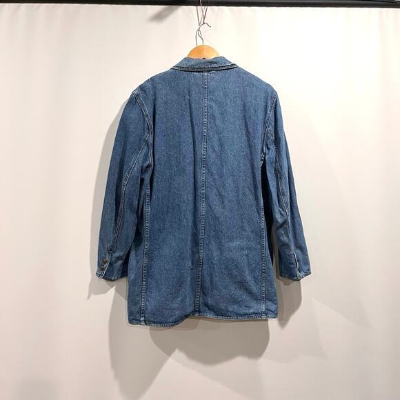 Baccini Denim Blazer Size 14 Vintage 90s Cotton Jacket One Button Long Line - Picture 2 of 12